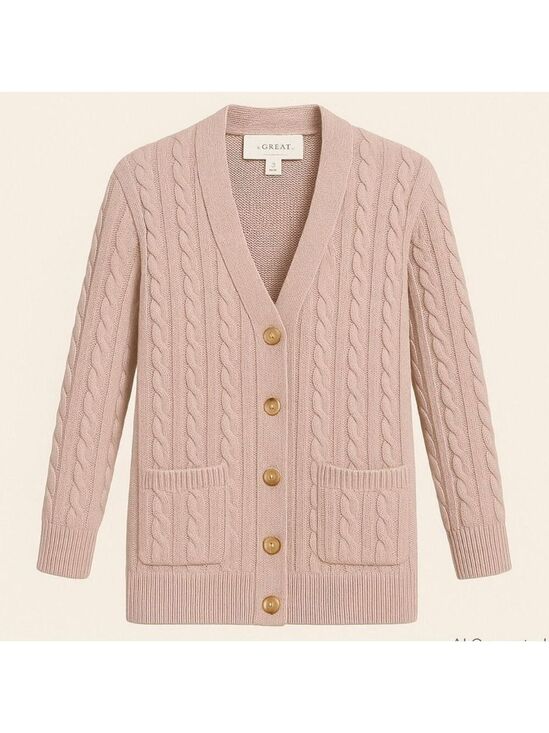THE GREAT. Sweaters - Women's THE GREAT. Mauve Cable Knit Cardigan Size L